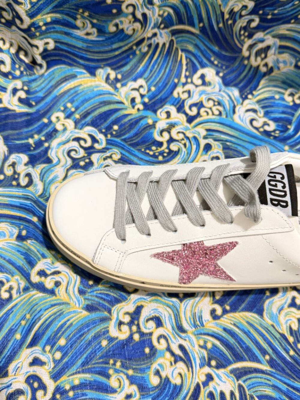 Golden Goose GGDB White Leather Sneakers Pink Glitter Star Unisex Casual Shoes - Picture 5 of 10